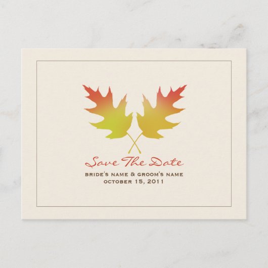 Fall Wedding Oak Leaves Save the Date Briefkaart (Voorkant)