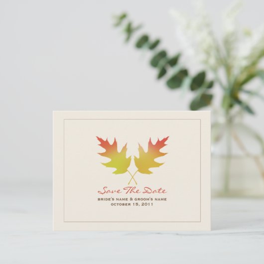 Fall Wedding Oak Leaves Save the Date Briefkaart (Staand voorkant)