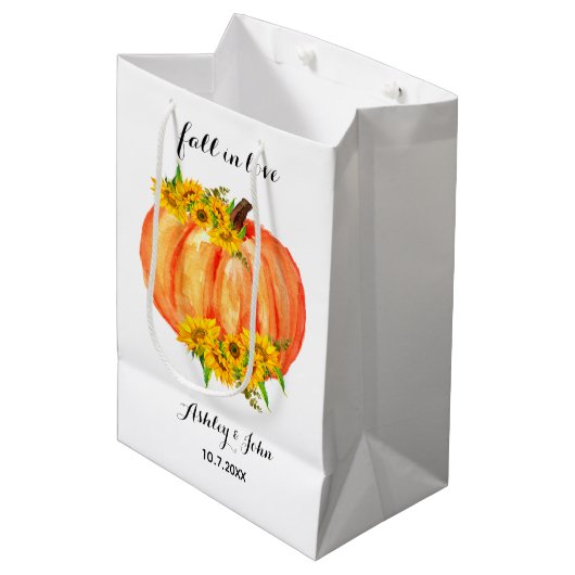Fall Wedding Oranje Floral Pumpkin Medium Cadeauzakje (Voorkant Gekanteld)
