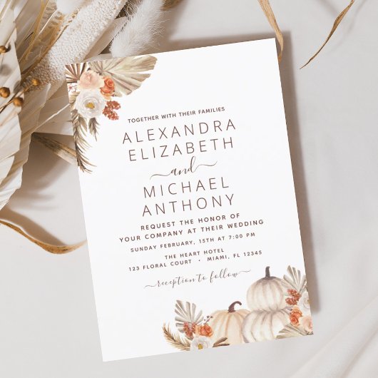 Fall Wedding Pampas Grass Pumpkin Terracotta Kaart