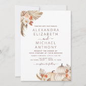 Fall Wedding Pampas Grass Pumpkin Terracotta Kaart (Voorkant)
