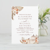 Fall Wedding Pampas Grass Pumpkin Terracotta Kaart (Staand voorkant)