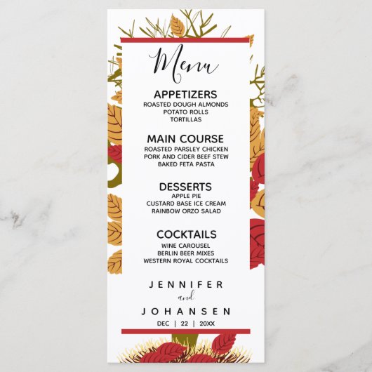 Fall Wedding Personalized Menu Kaart (Voorkant)