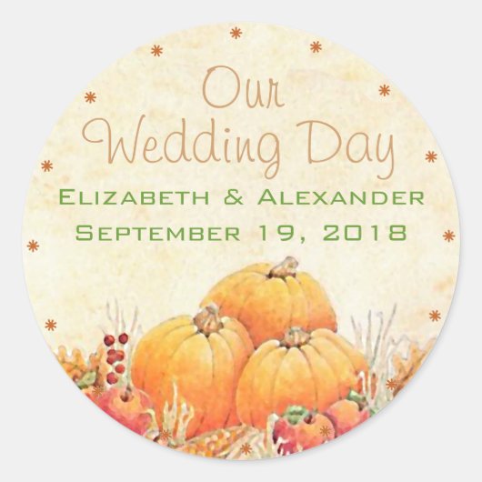 Fall Wedding Pumpkin Guest Favor Bedankt Ronde Sticker (Voorkant)