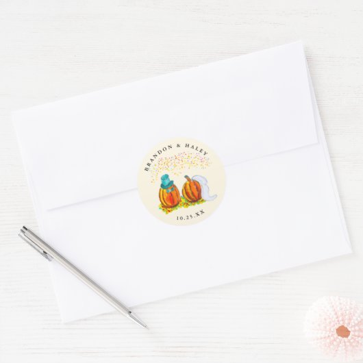 Fall Wedding Pumpkins Ronde Sticker (Envelop)