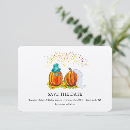 Fall Wedding Pumpkins Save The Date (Staand voorkant)