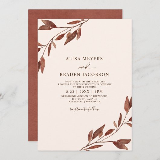 Fall Wedding Rust Brown herfst lekt olie op Kaart (Voorkant / Achterkant)