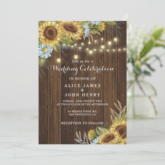 Fall Wedding Rustige houtskaartjes zonnebloem Kaart (Staand voorkant)