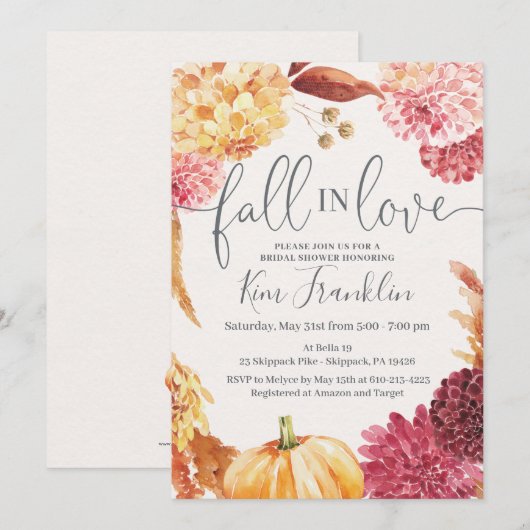 FALL Wedding Shower-uitnodiging, HERFST Vrijgezell Aankondiging (Voorkant / Achterkant)