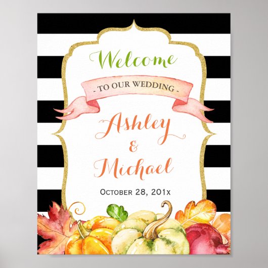 Fall Wedding Sign | Autumn Pumpkins Leaves Thema Poster (Voorkant)