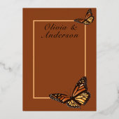 Fall Wedding Terracotta Floral Monarch Butterfly Folie Uitnodiging (Achterkant)