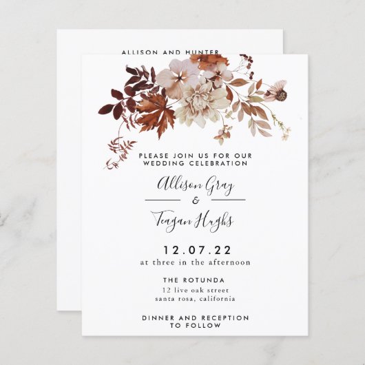 Fall Wedding Uitnodiging | Begroting (Voorkant / Achterkant)