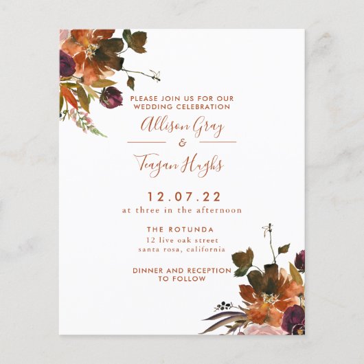 Fall Wedding Uitnodiging | Begrotingsbrochure Flyer (Voorkant)