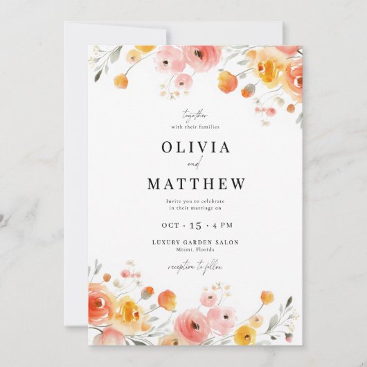 Fall Wedding Waterverf Modern Rustic Floral Kaart (Voorkant)