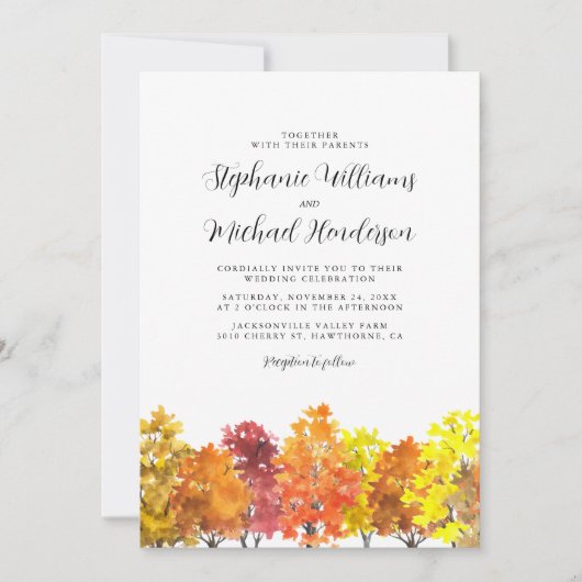 Fall Wedding Waterverf Woodland Kaart (Voorkant)