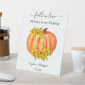 Fall Wedding Welcome Pumpkin Reclamebord Met Voetstuk (Insitu)