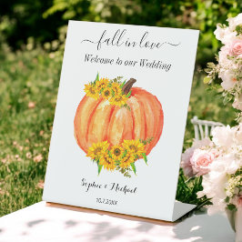 Fall Wedding Welcome Pumpkin Reclamebord Met Voetstuk