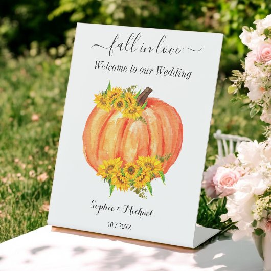 Fall Wedding Welcome Pumpkin Reclamebord Met Voetstuk