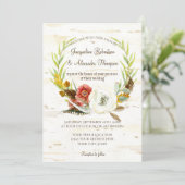 Fall Wedding Wreath Boho Feather Birch Bark Poppy Kaart (Staand voorkant)