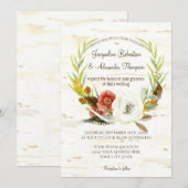 Fall Wedding Wreath Boho Feather Birch Bark Poppy Kaart (Voorkant / Achterkant)