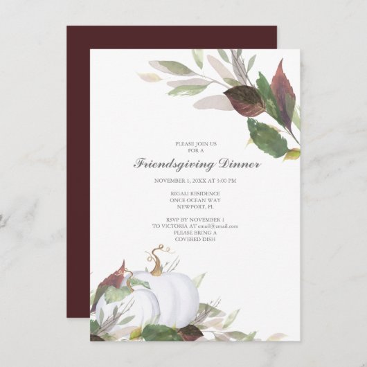 Fall WHITE PUMPKIN Friends Giving Dinner Kaart (Voorkant / Achterkant)