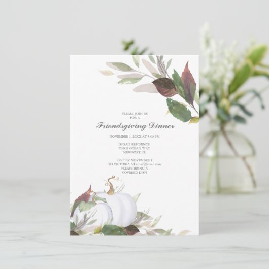 Fall WHITE PUMPKIN Friends Giving Dinner Kaart (Staand voorkant)