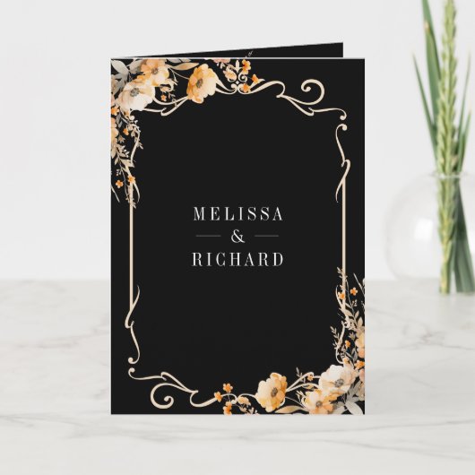 Fall Wildflower Crest Black QR Code Wedding (Voorkant)