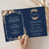 Fall Wildflower Crest Navy Blue QR Code Wedding