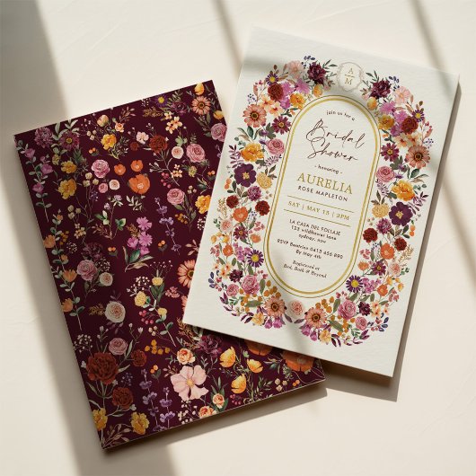 Fall Wildflower Garden Monogram Bridal Shower Kaart