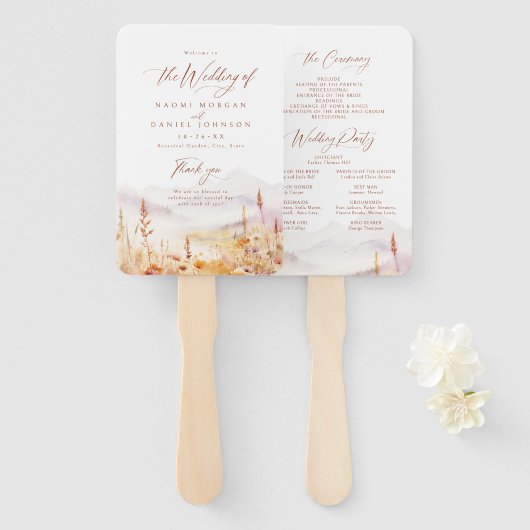 Fall Wildflower Mountain Rustic Wedding Programs Handwaaier (Voorkant en achterkant)
