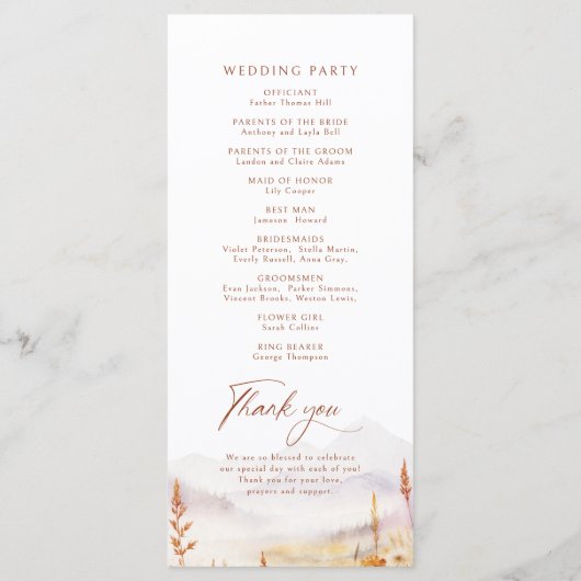 Fall Wildflower Mountain Rustic Wedding Programs Menu (Achterkant)