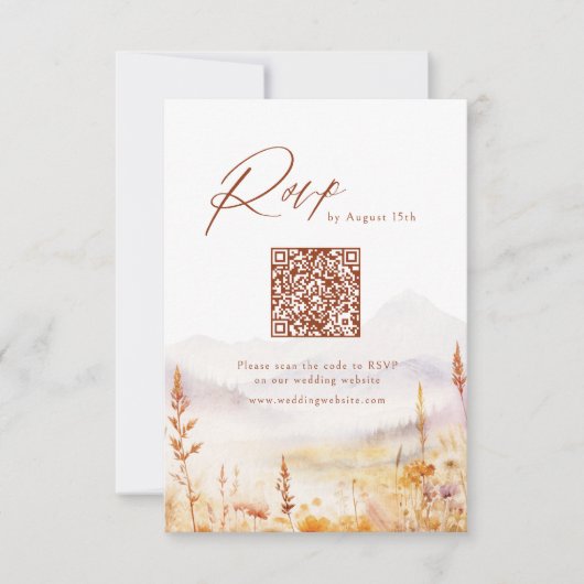 Fall Wildflower Mountain Rustic Wedding QR code RSVP Kaartje (Voorkant)