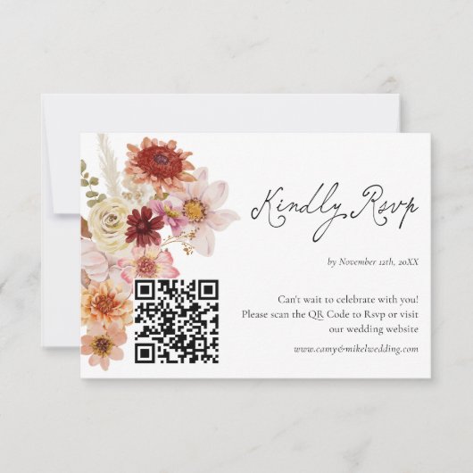 Fall Wildflower Wedding Rsvp QR Code Card (Voorkant)