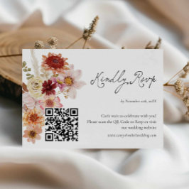 Fall Wildflower Wedding Rsvp QR Code Card Kaartje