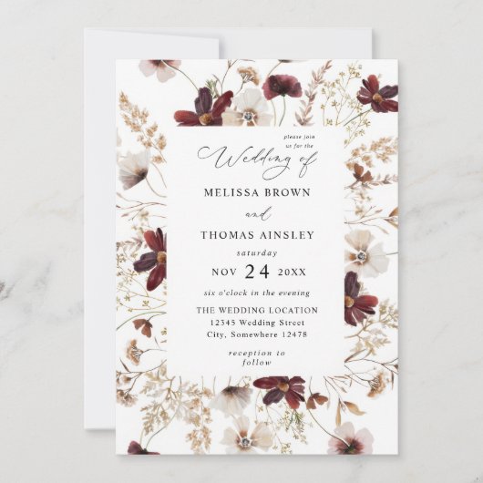 Fall Wildflowers Floral Budget QR Code Wedding Kaart (Voorkant)