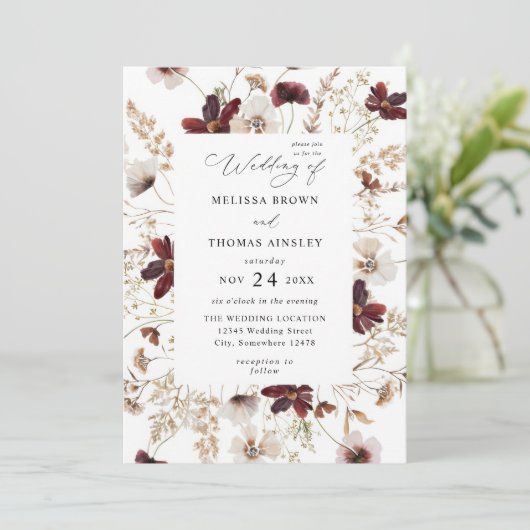 Fall Wildflowers Floral Budget QR Code Wedding Kaart (Staand voorkant)