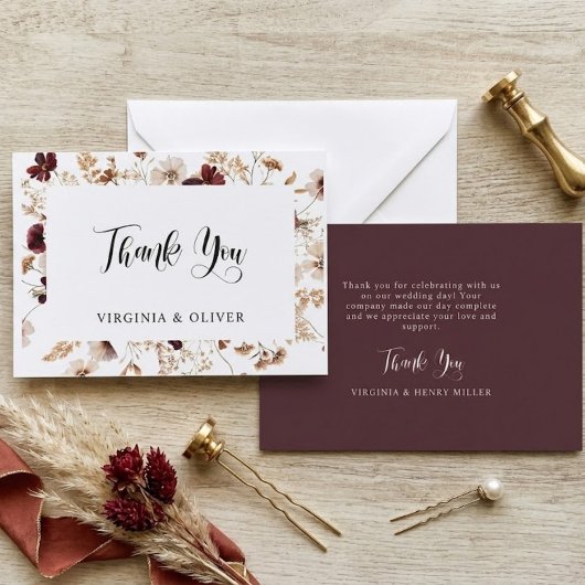 Fall Wildflowers Floral Wedding Bedankkaart