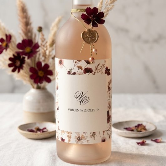 Fall Wildflowers Floral Wedding Wijn Etiket