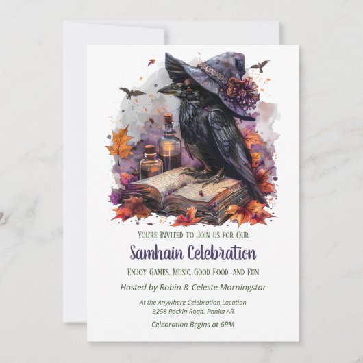 Fall Witch Raven Samhain Spooky Halloween Party Kaart (Voorkant)