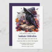 Fall Witch Raven Samhain Spooky Halloween Party Kaart (Voorkant / Achterkant)