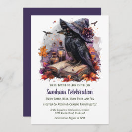 Fall Witch Raven Samhain Spooky Halloween Party Kaart