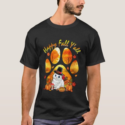 Fall Y'all Thanksgiving Kat Als Kalkoen Fall Boom T-shirt (Voorkant)