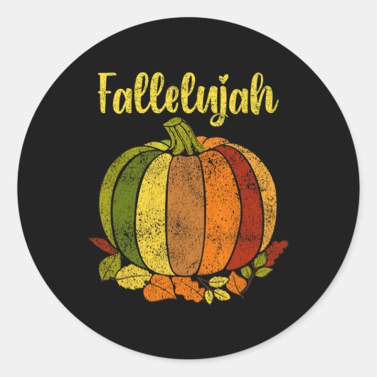 Fallelujah Fall Pumpkin Retro Distressed Autumn Ha Ronde Sticker (Voorkant)