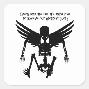 Fallen Angel Skeleton citeert Wise Words Art Vierkante Sticker