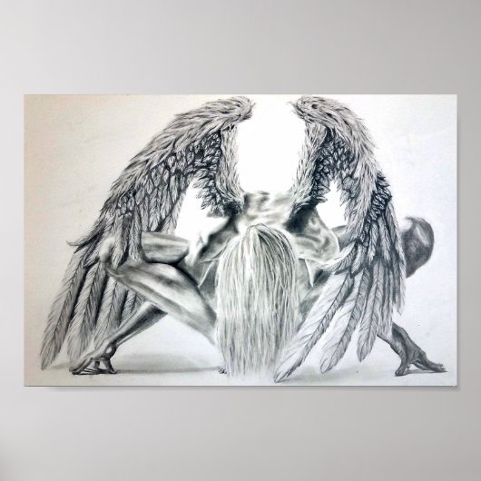 Fallen Angel Yoga Pose Drawing Poster (Voorkant)