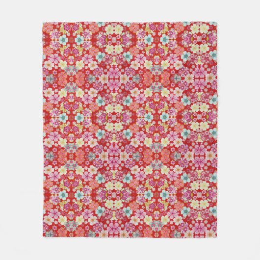 Fallen Crimson Floral Chirimen Fleece Deken (Voorkant)