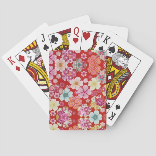 Fallen Crimson Floral Chirimen Pokerkaarten (Achterkant)