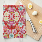 Fallen Crimson Floral Chirimen Theedoek (Quarter Fold)