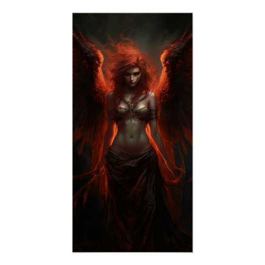 Fallen Fire Angel – Dark Fantasy Poster Art (Voorkant)