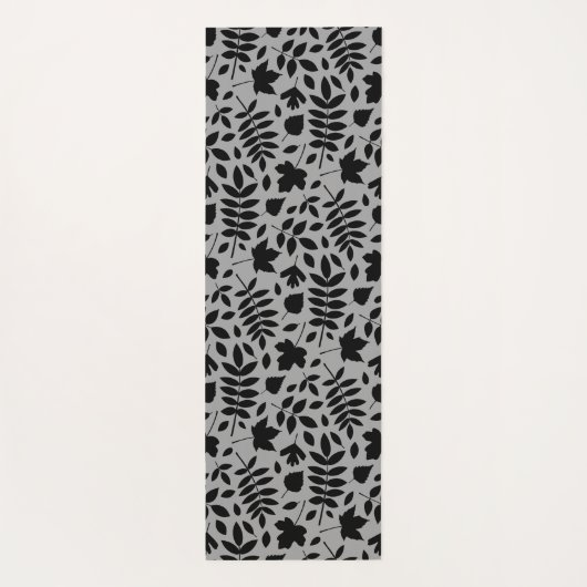 Fallen Leaves 2Way Pattern Zwart op Grijs Yogamat (Achterkant)